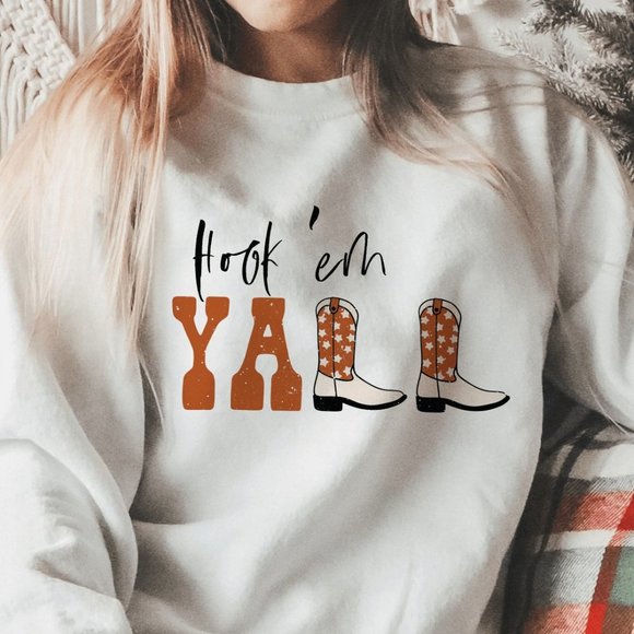 Longhorn Pride 'Hook 'em Y'all' UT Austin Edition White Sweatshirt - Picture 1 of 6